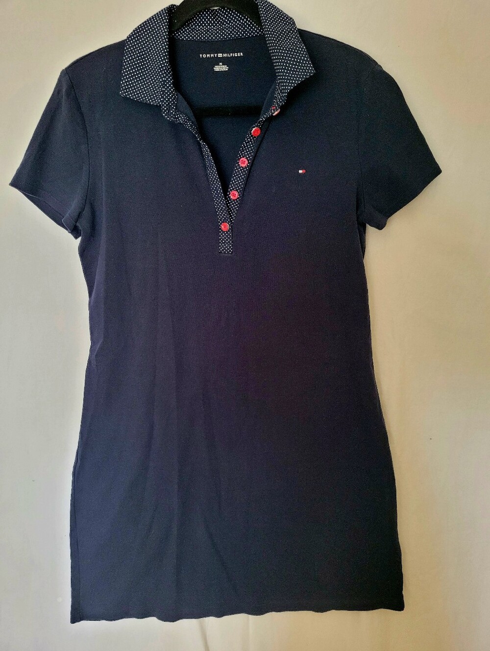 Tommy Hilfiger 100% Cotton Shift Knit Dress Size M Navy Casual Preppy Academia